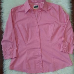 Semi-fitted pink casual hidden button dress shirt